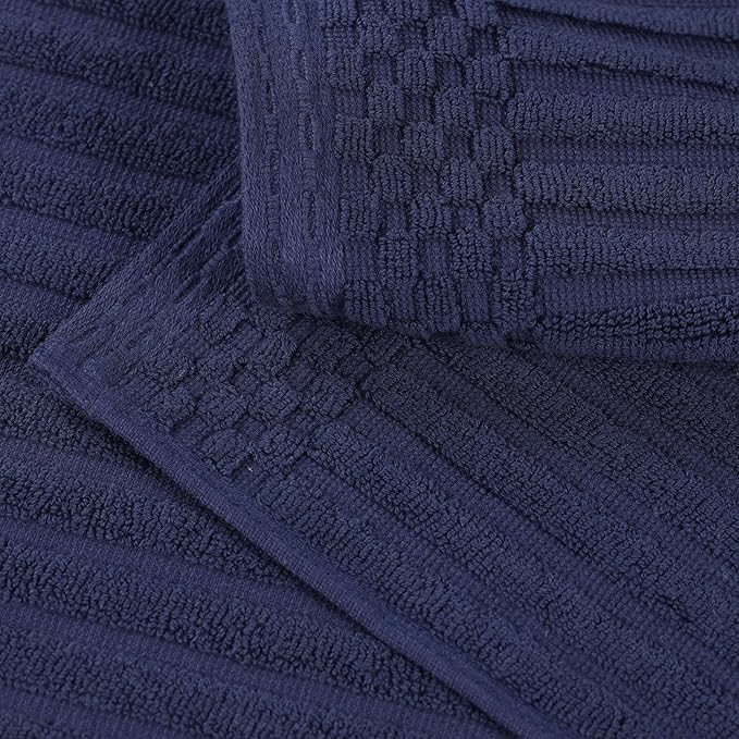 Cotton 2-Piece Solid and Ribbed Bath Towel Set, Bath Towels- 27" x 54", Navy Blue by Superior