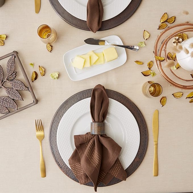 DII French Stripe Tabletop Collection Farmhouse Style Dining Table Linen Tablecloth, 60x120, Taupe/Red