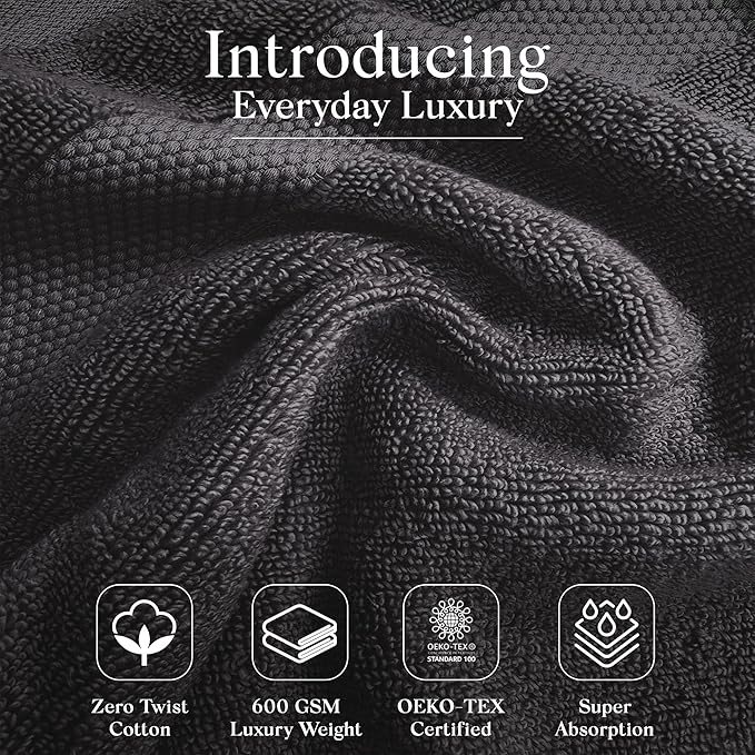 Premium Staple Cotton Bathroom Towel Set - Dark Gray 600 GSM 6-Piece Luxury Bath Towel Set 3 Stripe - 2 Bath Towels, 2 Hand Towels & 2 Washclothes Set - High Absorbent & Quick Dry for Gym, Spa, Hotel