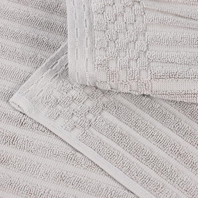 Superior 4 Piece Cotton Bath Towel Set, Includes 4 Bath Towels, Daily Use for Bathroom, Guest Bath, Quick Dry, Spa, Resort Towels, Ribbed, Absorbent, Home Essentials, Soho Collection, Silver