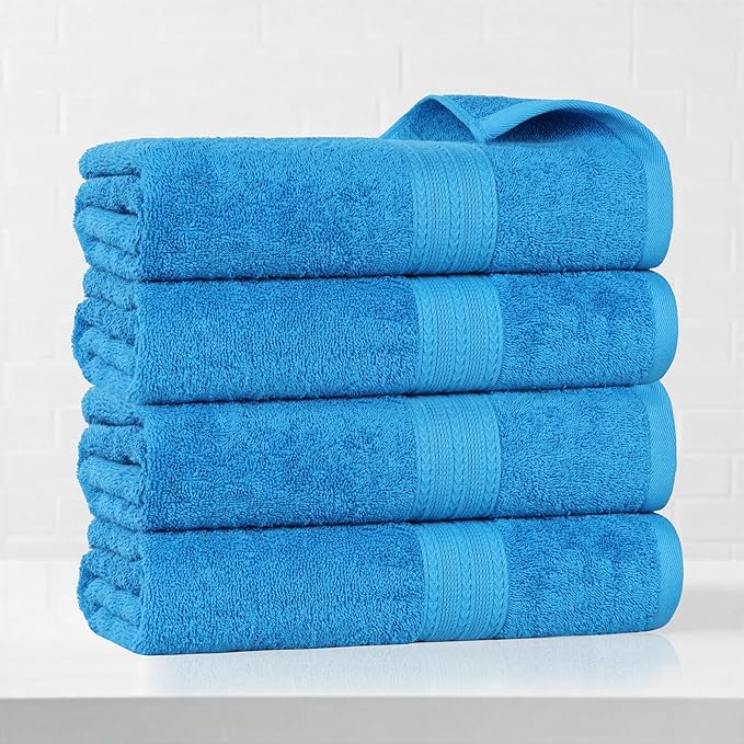 Superior Eco-Friendly Cotton 4-Piece Bath Towel Set, Large Towels for Bath, Shower, Pool, Master and Guest Bathroom, Home Essentials, Quick Drying, Soft Body Towels for Adults and Kids, Aster Blue