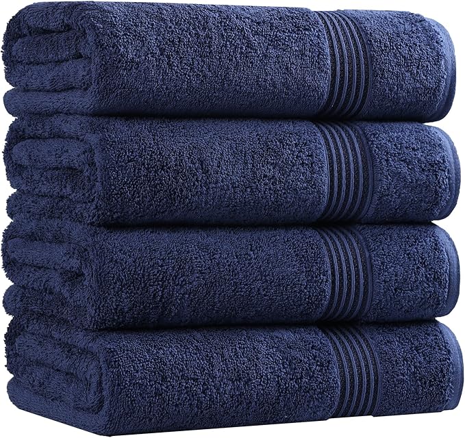 Superior Egyptian Cotton Bath Towel Set, Towels for Home Bathroom, Master, Guest Bath, Decor Essentials, Quick Dry, Absorbent, Large Body Towels, Spa, Hotel, Resort, Adult, Kids, Set of 4, Navy Blue