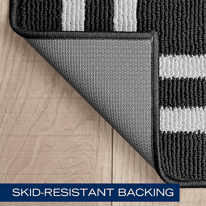 Nautica – Runner Rug 2 Piece Set | Indoor Runners for Hallways and Entry Rugs| Non-Skid Entry and Kitchen Door Mat| Machine Washable Carpet Rugs | 2'2" x 3'9" and 2'2" x 5' | Double Border Dark Grey