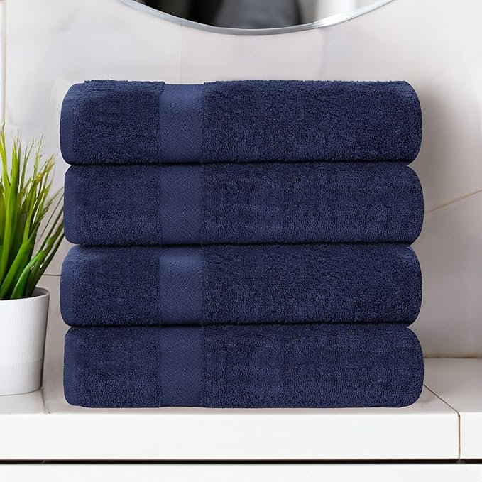 Superior 4-Piece Cotton Bath Towel Set, Towels for Adults, Kids, Fast Drying Body Towels, Shower, Bath, Pool, Guest/Master Bathroom Essentials, Dorm, Home, Apartment, Franklin Collection, Blue