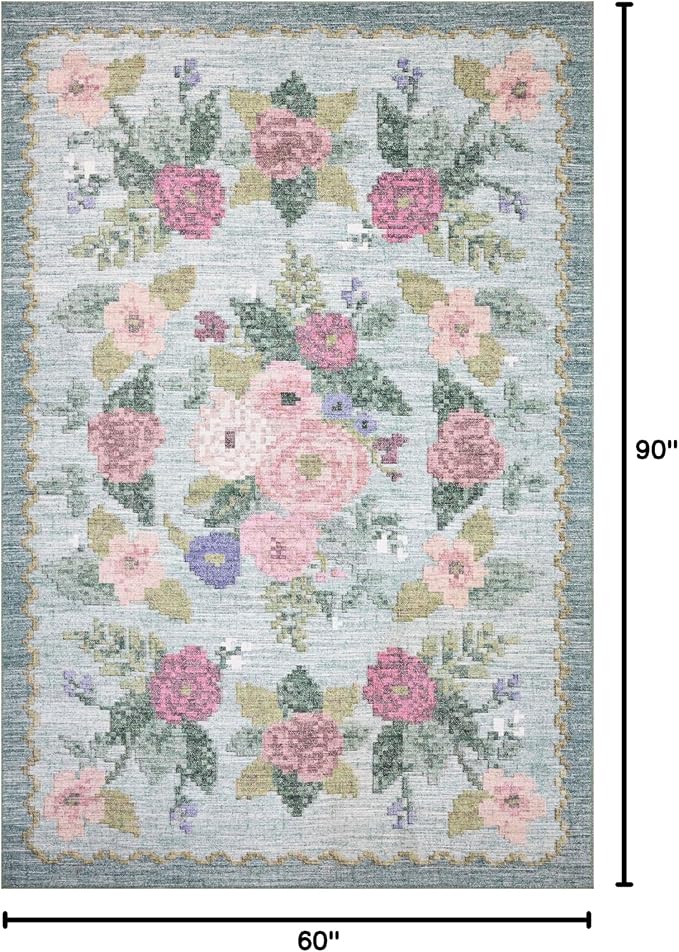 Loloi Rifle Paper Co. Rosa Collection RSA-02 Sky 5'-0" x 7'-6" Area Rug
