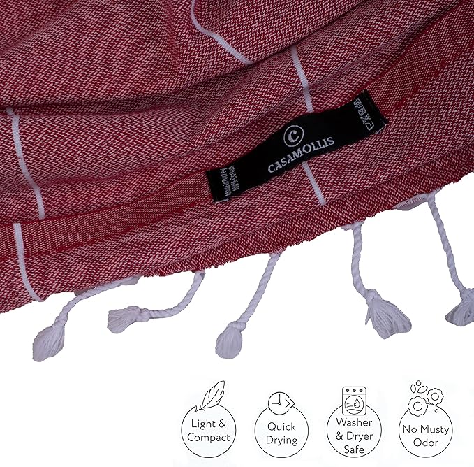 Turkish Beach Towel with Travel Bag 39 x 71 Quick Dry Sand Free Lightweight Large Oversized Beach Towel Turkish Towels Light Beach Towel Travel Towels (Red)
