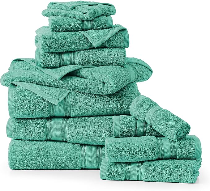 LANE LINEN Towels for Bathroom – 12 Pack, 100% Cotton, Zero Twist, 4 Bath, 4 Hand Towel & 4 Wash Cloths, Highly Absorbent, Luxury Hotel & Spa Quality, Machine Washable – Teal