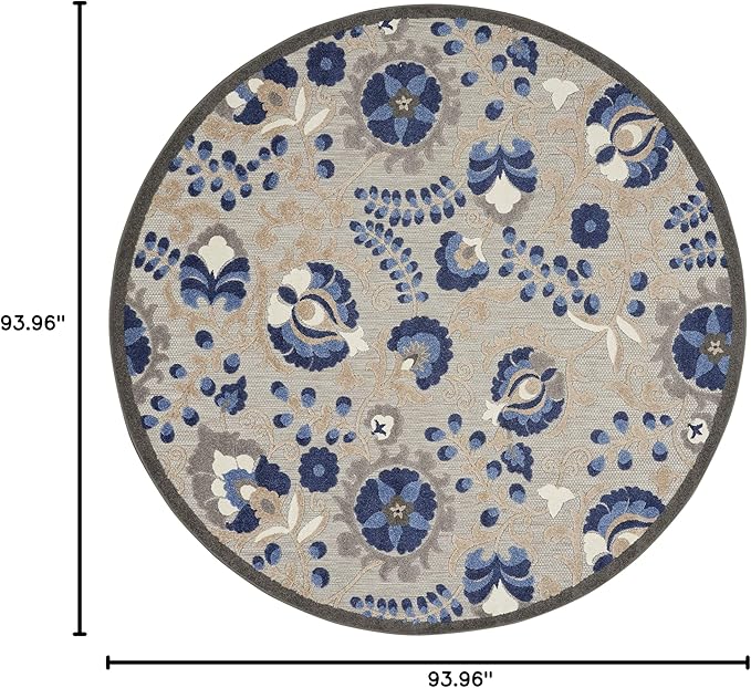 Nourison Home Aloha Natural Blue 7'10" x Round Area Rug - Easy Clean, Non Shedding, Bed Room, Living Room, Dining Room, Kitchen (8' x Round)