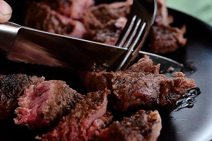 DURA LIVING 4-Piece Serrated Kitchen Steak Knife Set – Forged High Carbon Stainless Steel, Ultra Sharp, Ergonomic Black Handles, Durable Dinner Knives, Black Handle