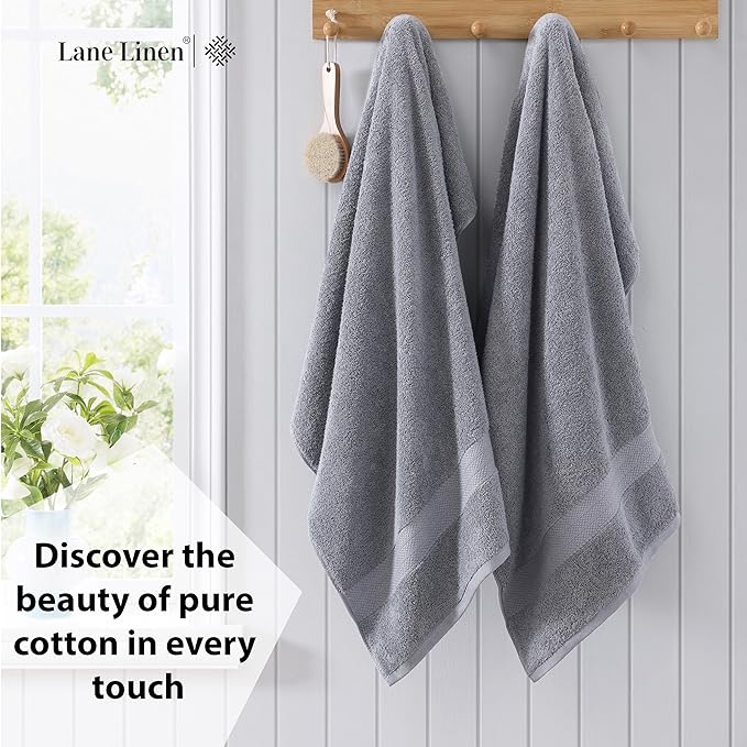 LANE LINEN 100% Ring Spun Cotton Towels for Bathroom Set of 4 (28"x54") - Large Turkish Bath Towel Sets - Durable, Quick Dry, Soft & Highly Absorbent Towels Set - Fade Resistant - Space Grey