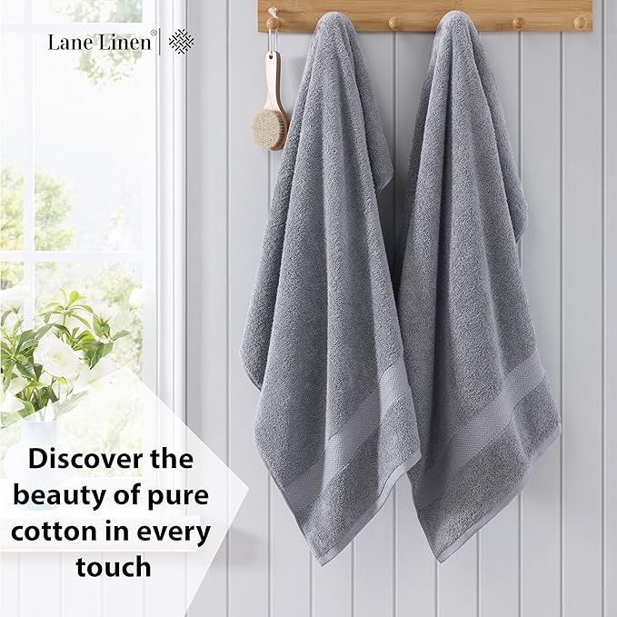 LANE LINEN 100% Long Staple Cotton Bath Sheets Set of 2 (35"x66") - OEKO-TEX Certified, Soft, Fade Resistant & Highly Absorbent Extra Large Bath Sheet Towels - Oversized Thick Bath Towels - Space Grey
