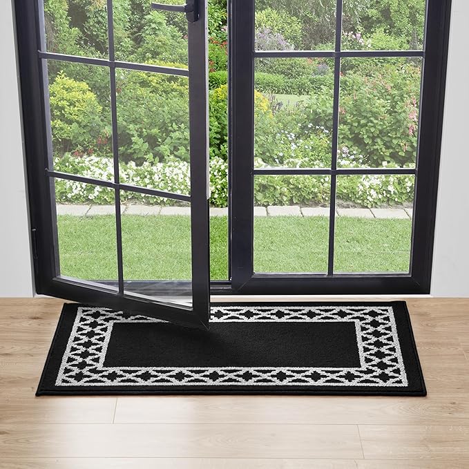 Nautica – Runner Rug | Indoor Runners for Hallways and Entry Rugs| Non-Slip and Non-Skid Entry and Kitchen Door Mat| Machine Washable Entryway Carpet Rugs | 2'2" x 3'9" | Trellis Black