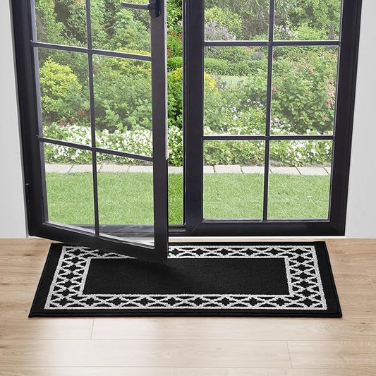 Nautica – Runner Rug | Indoor Runners for Hallways and Entry Rugs| Non-Slip and Non-Skid Entry and Kitchen Door Mat| Machine Washable Entryway Carpet Rugs | 2'2" x 3'9" | Trellis Black