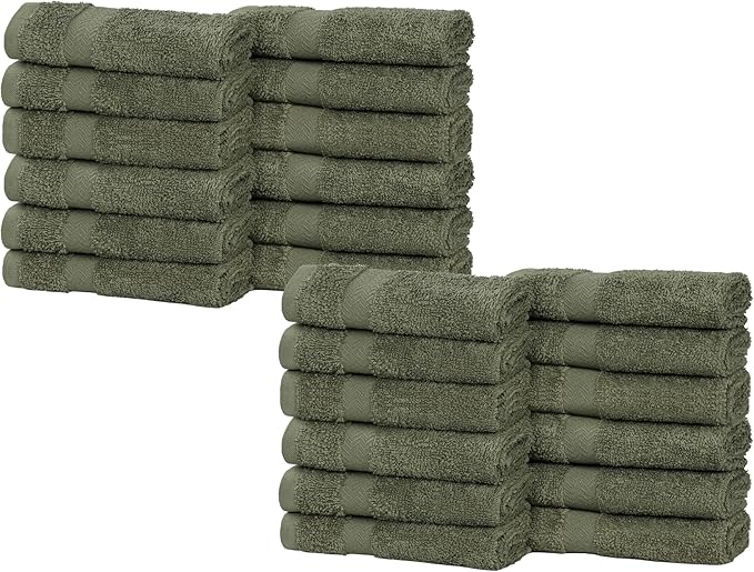 Superior 24-Piece Cotton Face Towel/Washcloth Set, Small Towels for Facial, Spa, Resort, Quick Wash, Gym, Resort, Bathroom Essentials, Master/Guest Bath Decor, Soft, Franklin Collection, Green
