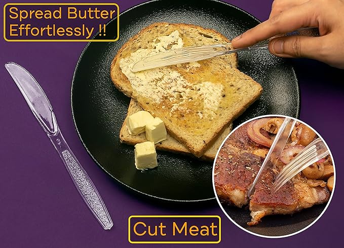 Lonezo [150 Count Plastic Knives Clear Plastic Knives Heavy Duty Shatter Resistant Disposable Knifes for Parties Picnic All Indoor Outdoor Activities