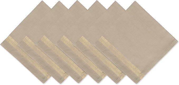 DII Holiday Dining Table Linen Sparkle Metallic Kitchen Décor, Napkin Set, 20x20, Gold Metallic Stripe, 6 Piece