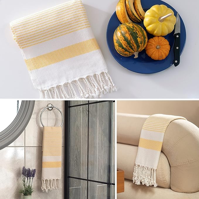 Ruvy Home Basics Turkish Hand Towels for Bathroom Set of 4 | 18"x40", Cotton | Decorative Towel for Bathroom, Kitchen, Dishcloth, Tea, Yoga, Face, Gym - Yellow