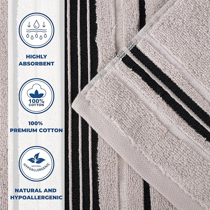 Superior Cotton 6 Piece Towel Set, 2 Bath, 2 Hand, 2 Washcloth/Face Towels, Quick Dry, Home Essentials, Shower, Spa, Luxury Plush Soft Absorbent Towels, Zero-Twist, Solid, Sadie Collection, Platinum