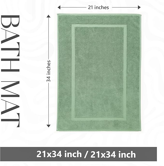 HILLFAIR-900 GSM-100% Ringspun Cotton Floor Towels mat- Hotel-Spa Tub-Shower Bathroom Floor mat Towels- 21 x 34 Inch - Terry Cotton Bath Mats, Machine Washable, Absorbent- 2 Peice Towel Set- Sage