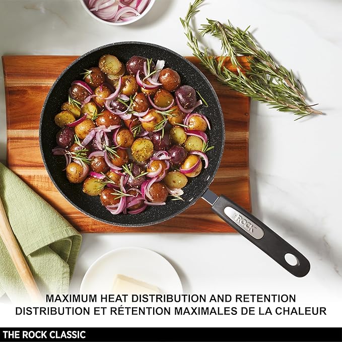 Starfrit The Rock 8PC Non-Stick Cookware set - Durable Forged Aluminum - Oven Safe - PFOA Free - Easy to Clean - Black