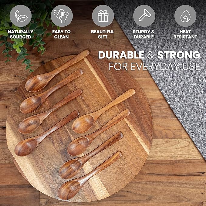 Zulay Kitchen Teak Wood Small Honey Spoons Set – 8 Piece Mini Wooden Honey Dippers, Handcrafted Natural Teak Wood, Durable, Smooth Finish & Food-Safe Design