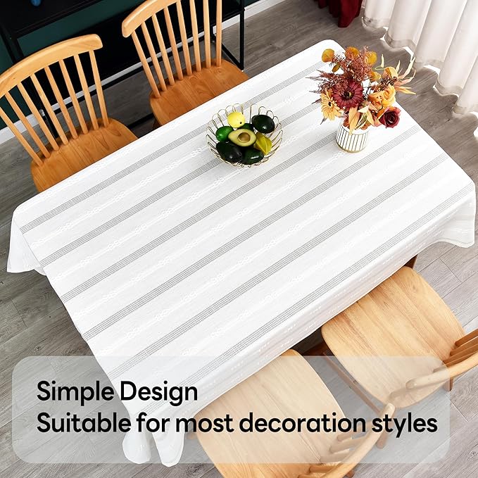 White Cotton Table Cloth for Rectangle Table Heavy Duty Farmhouse Vintage Tablecloth Washable Rustic Table Cover(White, Rectangle, 52''x 86'', 6-8 Seats)