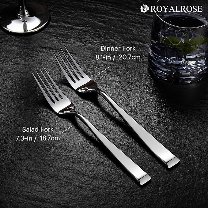 Royalrose Alexander Fine Forks, Set of 4, 18/10 Stainless Steel, Well Made, Dishwasher Safe, Heavy Duty Fork (8.1" Dinner Fork)