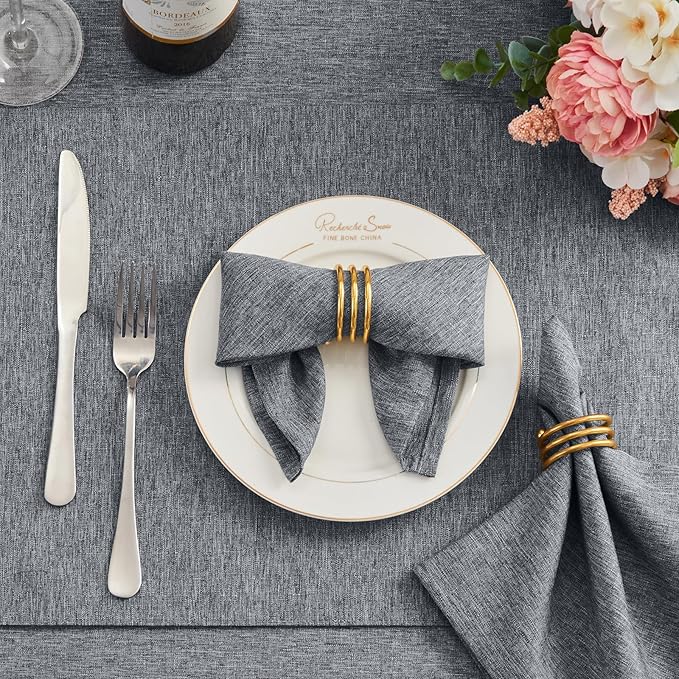 Cloth Napkin Set of 8 Square Washable Reusable Linen Fabric Polyester for Kitchen Dinner Dining Restaurants Wedding Party Banquet Table(Gray/17x17 Inch)