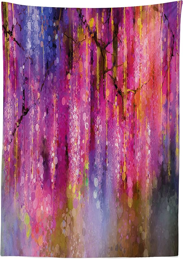 Ambesonne Flower Tablecloth, Abstract Blossom Cluster with Background Neon Pollination Growth Ways of Nature, Rectangular Table Cover for Dining Room Kitchen Decor, 60" X 84", Pink Purple