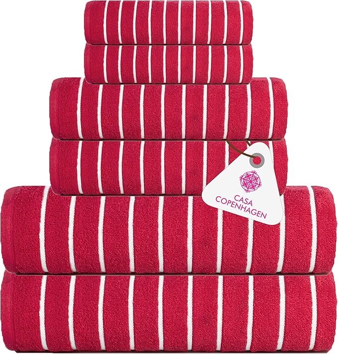 CASA COPENHAGEN Ecstatic 6 Pieces Towel Set- Pink, 600 GSM 2 Bath Towel 2 Hand Towel 2 Washcloth, Designed in Denmark Made of Soft Egyptian Cotton for Bathroom, Kitchen & Shower