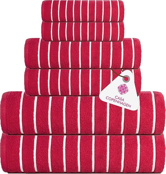 CASA COPENHAGEN Ecstatic 6 Pieces Towel Set- Pink, 600 GSM 2 Bath Towel 2 Hand Towel 2 Washcloth, Designed in Denmark Made of Soft Egyptian Cotton for Bathroom, Kitchen & Shower