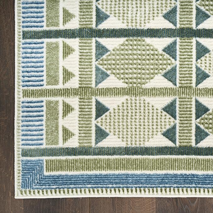 Nourison Home Nordic Green Blue 2' x 6' Area Rug - Easy Clean, Non Shedding, Bed Room, Living Room, Dining Room, Kitchen (6' Runner)