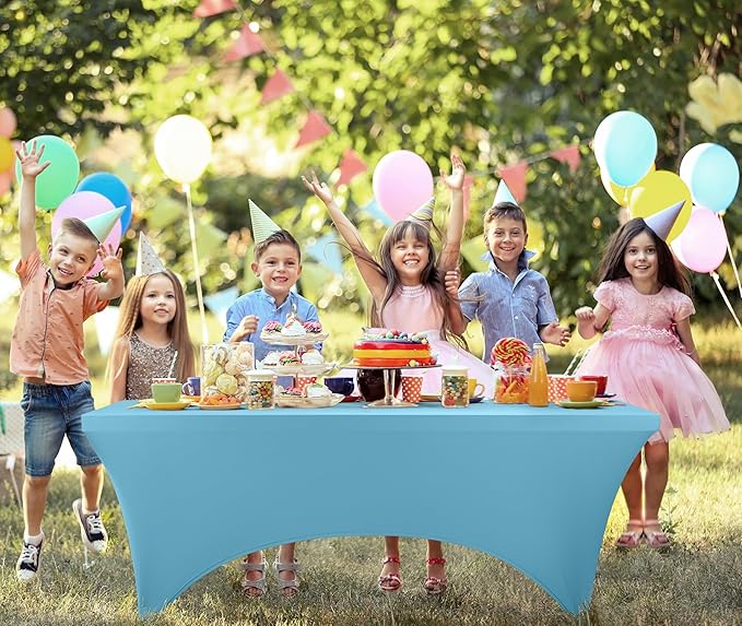 Utopia Kitchen 6FT Spandex Tablecloth [1 Pack, Blue Mist] 200 GSM Stretch, Fitted, Washable and Wrinkle Resistant Table Cloth Rectangle Cover for Trade Shows, Wedding, Parties [72Lx30Wx30H Inch]