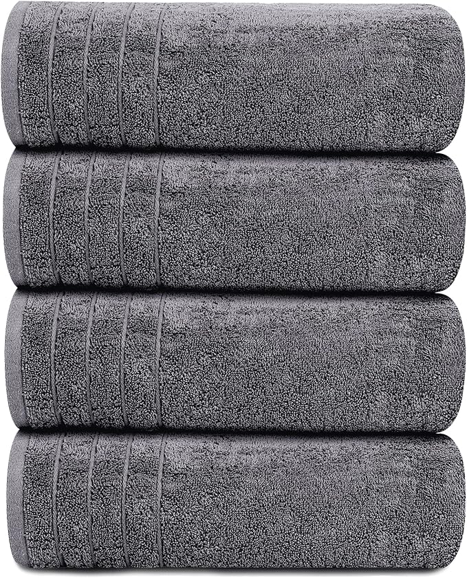 Tens Towels Pack of 4 Extra Large Bath Towels 30 x 60 Inches, 100% Cotton, Larger & Lighter Weight, Quicker to Dry, Super Soft and Absorbent, Perfect for Bathroom, Dark Grey