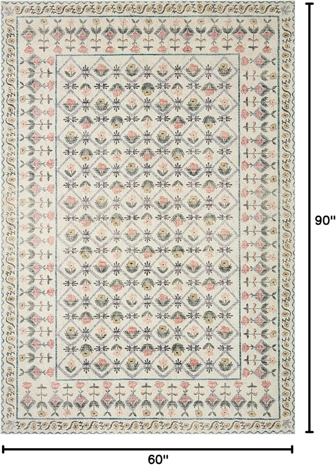 Loloi Rifle Paper Co. Eden Collection EDE-03 Lattice Ivory 5'-0" x 7'-6" Area Rug feat. CloudPile™