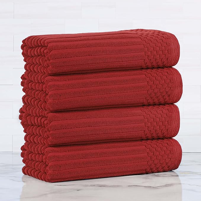 Superior Cotton Face Towel/Washcloth Set of 12, Daily Use for Bathroom, Guest Bath, Quick Dry Small Towels, Face, Hand, Gym, Spa, Hotel, Absorbent, Essentials, Ribbed, Soho Collection, Burgundy