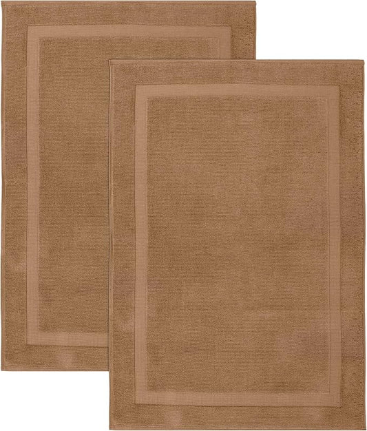 Bumble Towels Bliss Luxury 2 Pack Banded Bath Mats - 22" x 34" - Premium Quality Bath Mat Set - 1000 GSM - Soft Combed Cotton, Absorbent (Mocha)