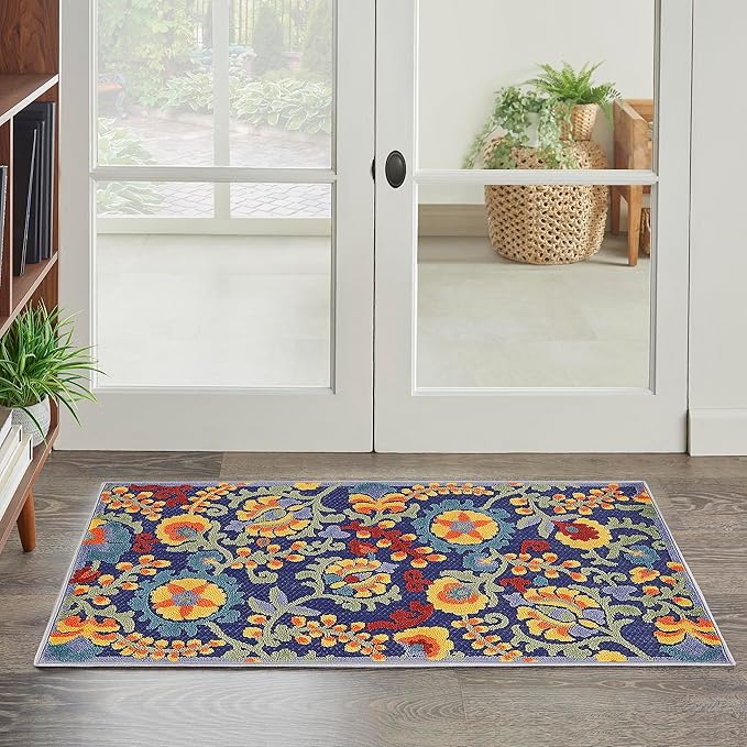 Nourison Home Aloha Navy Multicolor 2'8" x 4' Area Rug - Easy Clean, Non Shedding, Bed Room, Living Room, Dining Room, Kitchen (3' x 4')