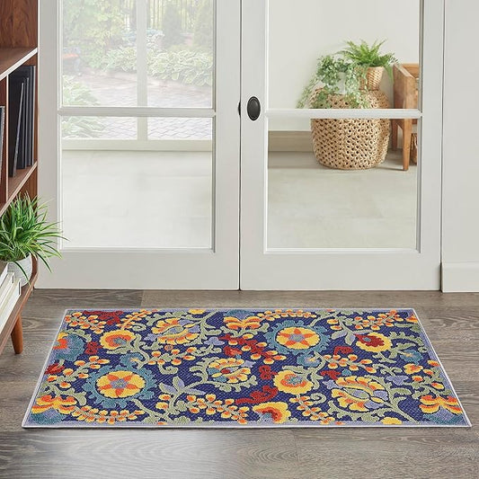 Nourison Home Aloha Navy Multicolor 2'8" x 4' Area Rug - Easy Clean, Non Shedding, Bed Room, Living Room, Dining Room, Kitchen (3' x 4')