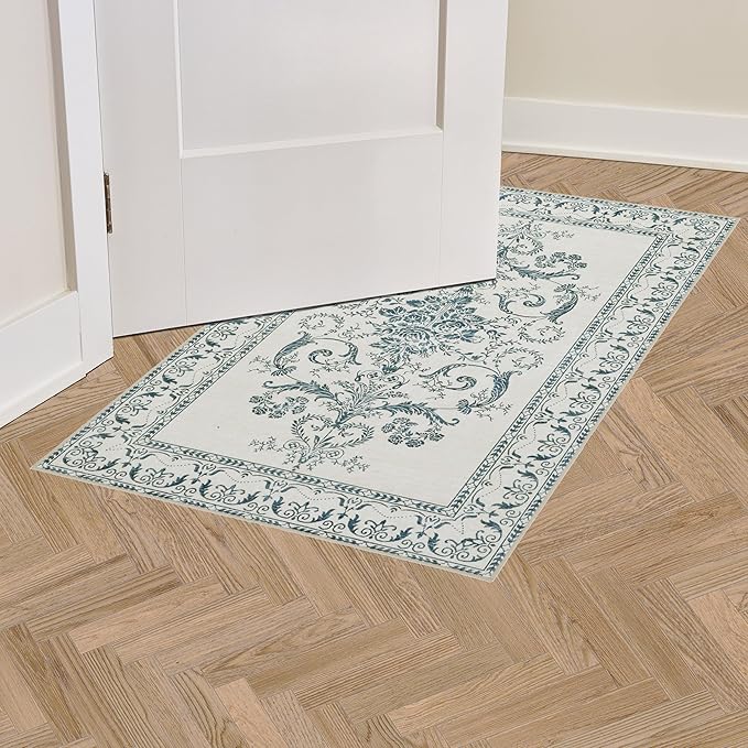 Laura Ashley Sea Spray Blue Josette Medallion Machine Washable & Slip Resistant 26" x 45" Accent Rug