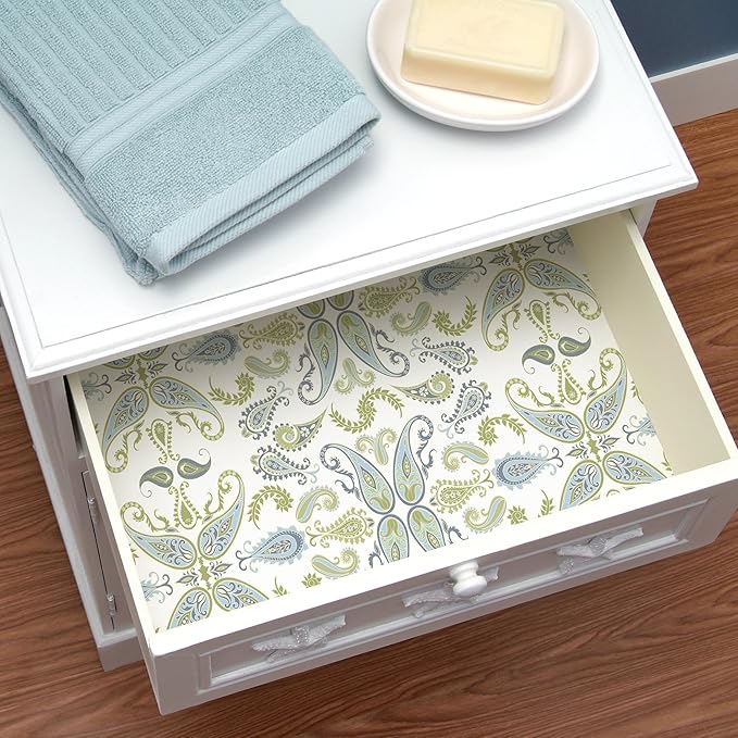 Con-Tact Brand Grip Prints Shelf Liner, Non-Adhesive Durable Liners, Slip-Resistant Drawer and Cabinet Covering, 18" x 4', Abbey Sage, Pack of 1 Roll