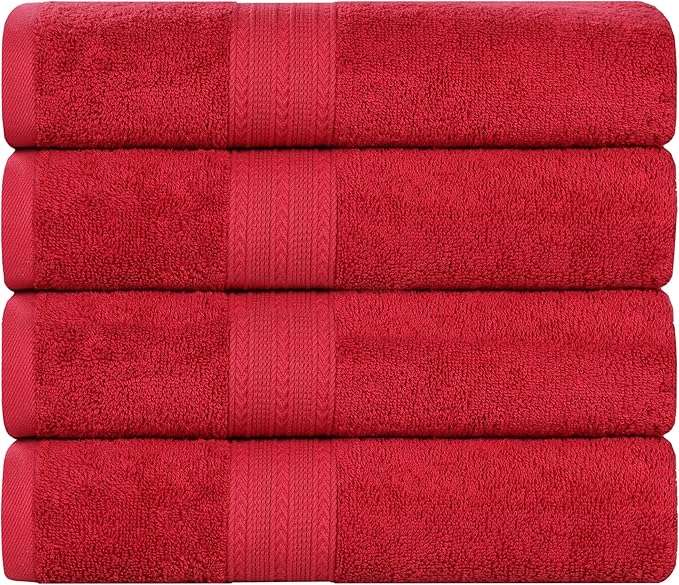 Superior Eco-Friendly Cotton 4-Piece Bath Towel Set, Large Towels for Bath, Shower, Pool, Master and Guest Bathroom, Home Essentials, Quick Drying, Soft Body Towels for Adults and Kids, Cranberry