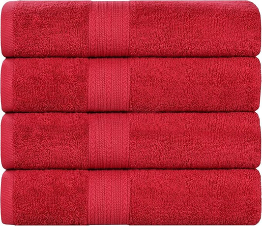 Superior Eco-Friendly Cotton 4-Piece Bath Towel Set, Large Towels for Bath, Shower, Pool, Master and Guest Bathroom, Home Essentials, Quick Drying, Soft Body Towels for Adults and Kids, Cranberry