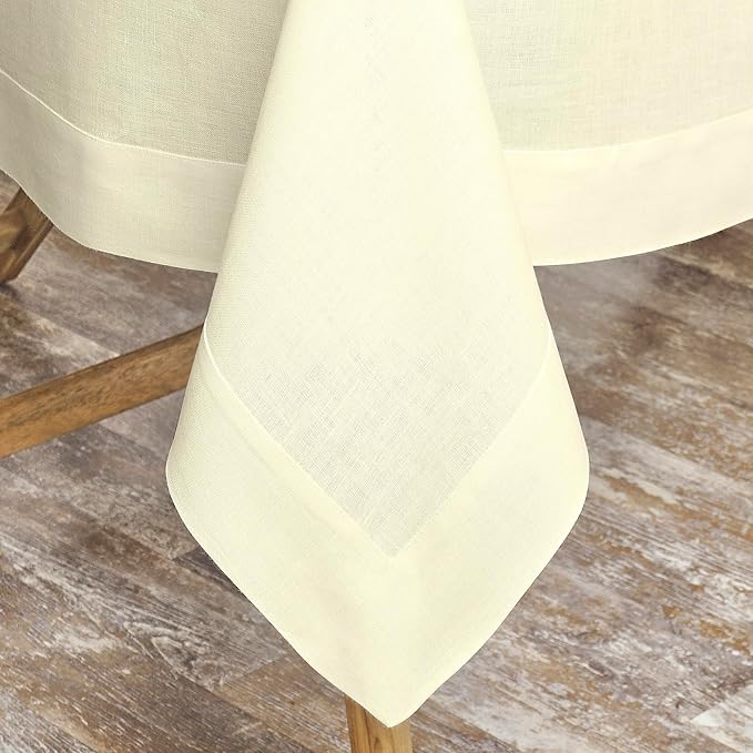 D'Moksha Homes Linen Cream Tablecloth 60 x 132 Inch - 100% Pure Linen Rectangular Tablecloth - Machine Washable Table Cloth for Winter, Holiday, New Year