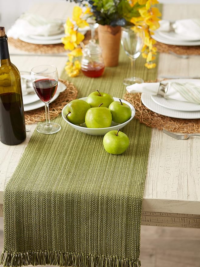 DII Variegated Tabletop Collection, Table Runner3x72, Olive Green
