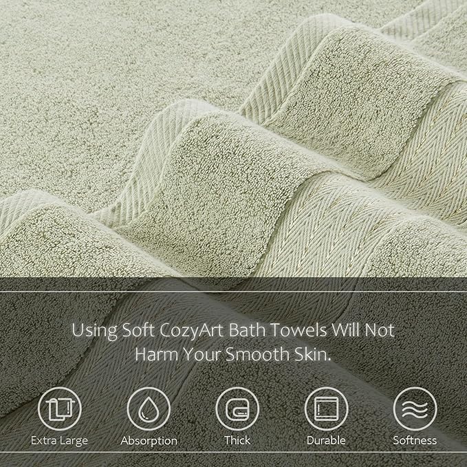 COZYART Sage Green Hand Towels for Bathroom 4 Pcs, 13x30 Cotton Guest Hands Towel Set Super Soft Absorbent Durable 650 GSM for Daily Use