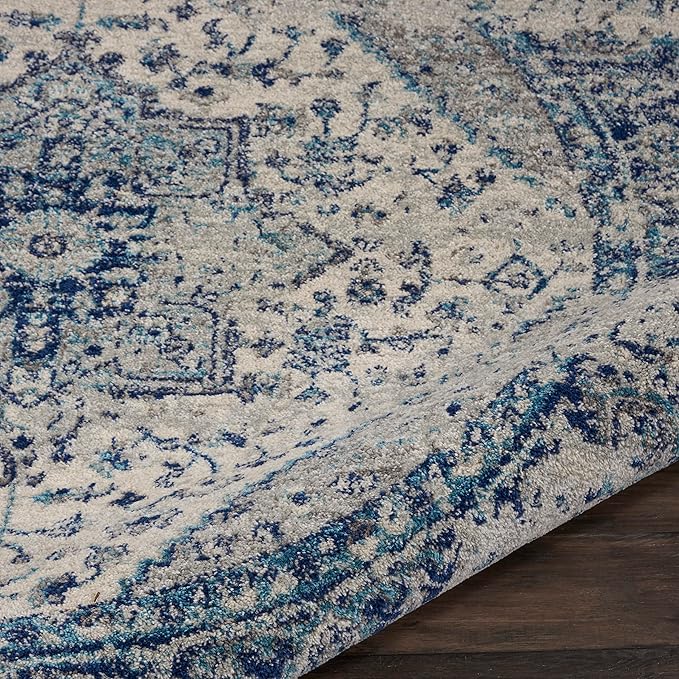 Nourison Home Tranquil Ivory/Light Blue 7’10” x Round Area Rug - Easy Clean, Non Shedding, Bed Room, Living Room, Dining Room, Kitchen (8' x Round)