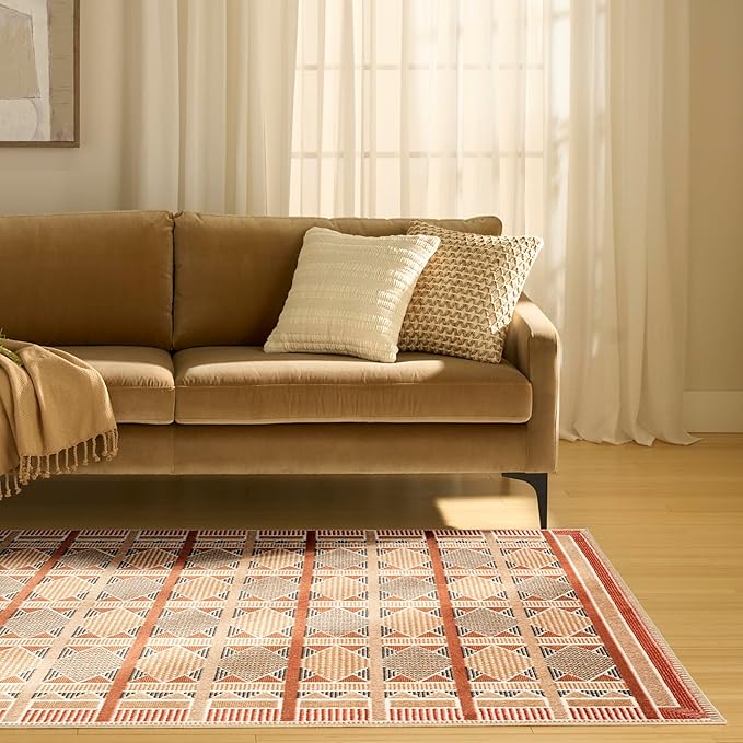 Nourison Home Nordic Rust Multicolor 5' x 7' Area Rug - Easy Clean, Non Shedding, Bed Room, Living Room, Dining Room, Kitchen (5' x 7')