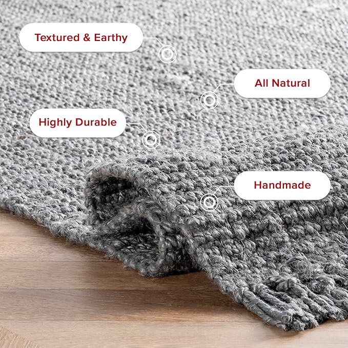 Nuloom Daniela Grey, 5' x 7'6", Handmade, Jute, Tassel, Soft and Textured, High Traffic, Stain Resistant, Easy Clean, Durable Area Rug for Bedroom, Living Room, Dining Space, Foyer, Entryway