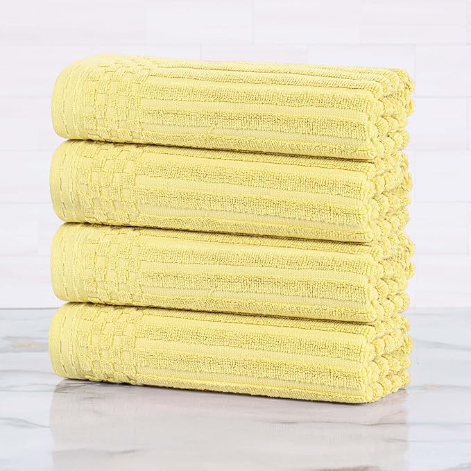 Cotton 4-Piece Solid and Ribbed Hand Towel Set, Hand Towels- 16" x 28", Golden Mist by Superior